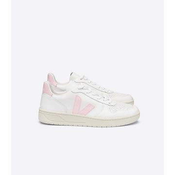 White/Pink Women's Veja V-10 LEATHER Sneakers | AU 659RVD